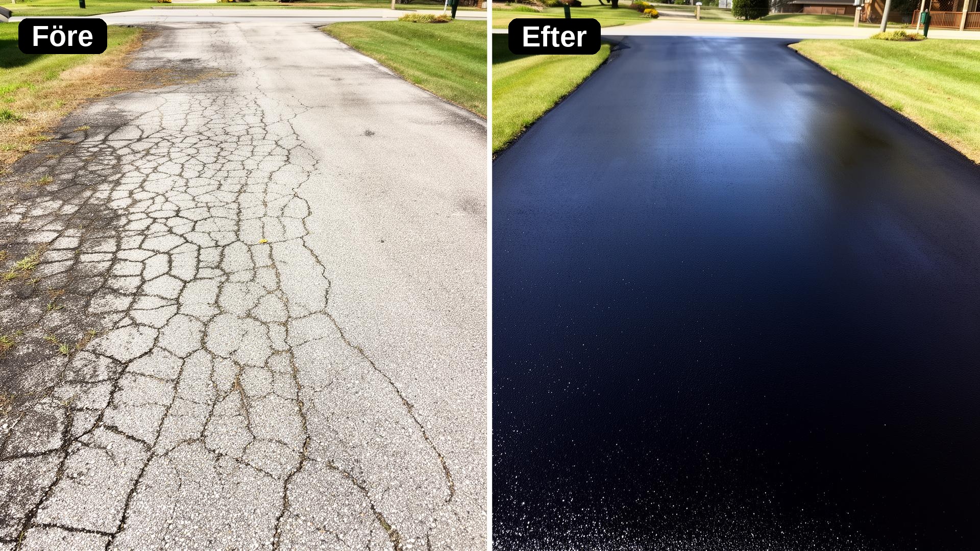 Före och efter seal coating av uppfart